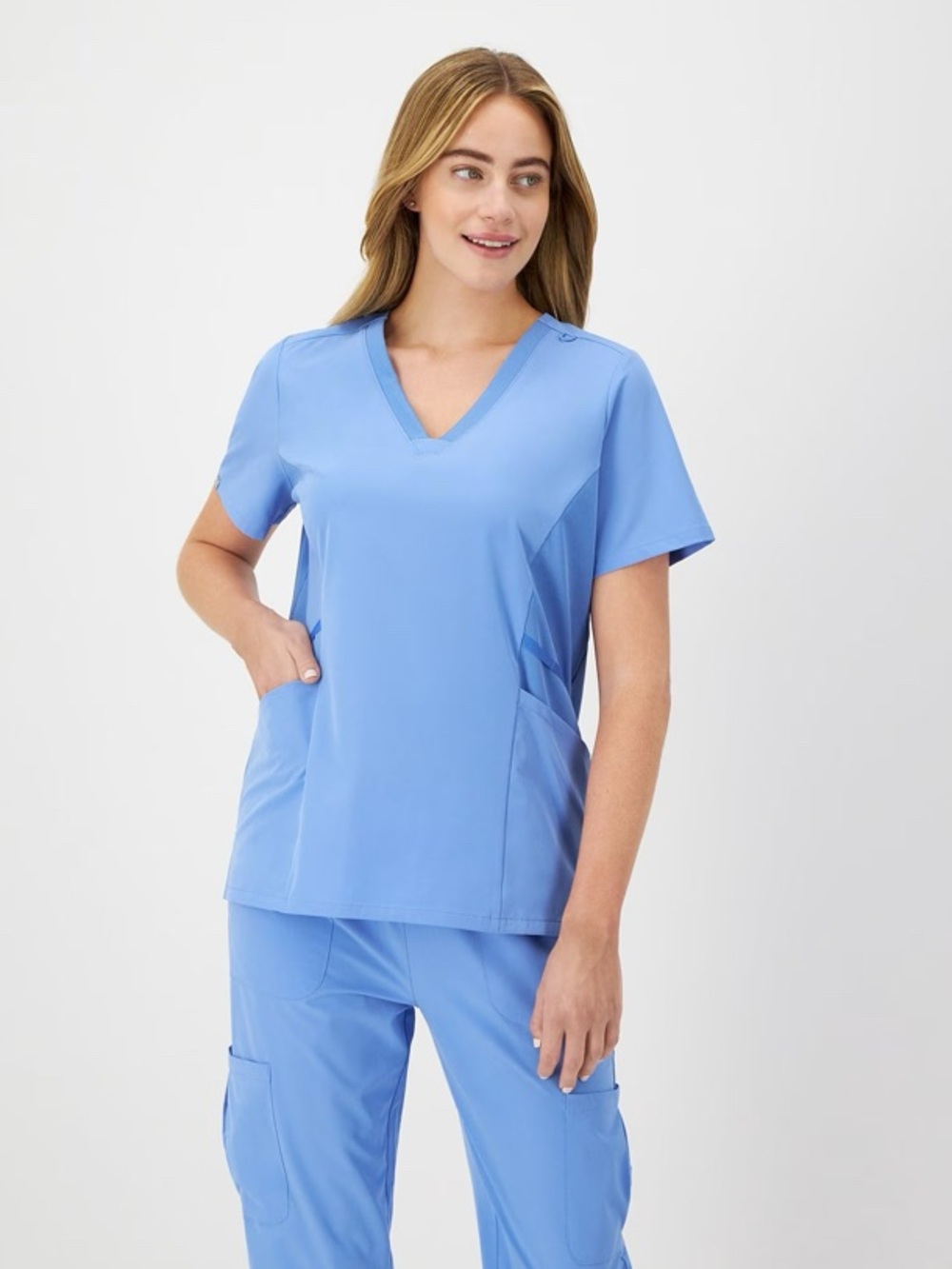 Hanes Comfort Fit Scrubs Women's Scrub Top Ceil Blue L